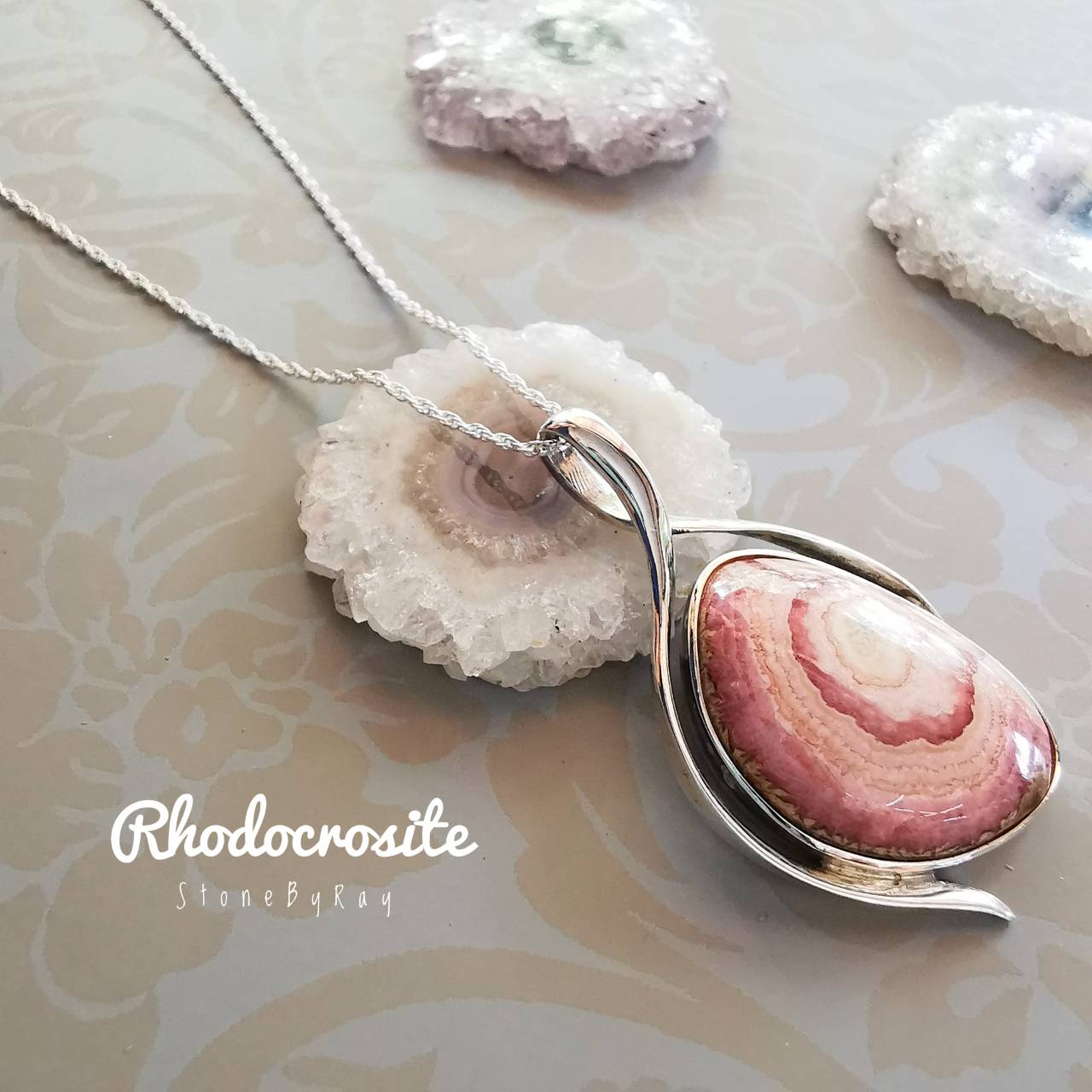 สร้อยคอเงินจี้หินโรโดโครไซต์ Rhodochrosite