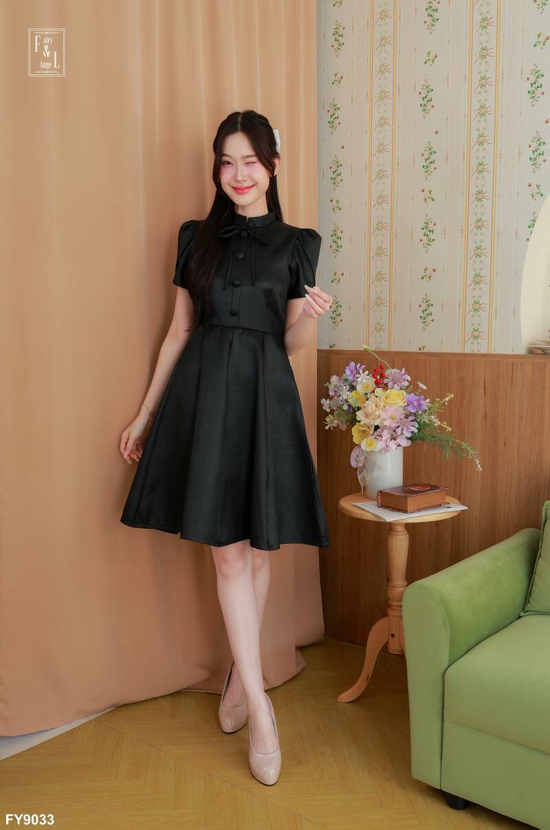 kudapy เดรสสั้นสีม่วง/สีเทา/สีเหลือง เดรสไทยทรงบานแขนกลีบบัว