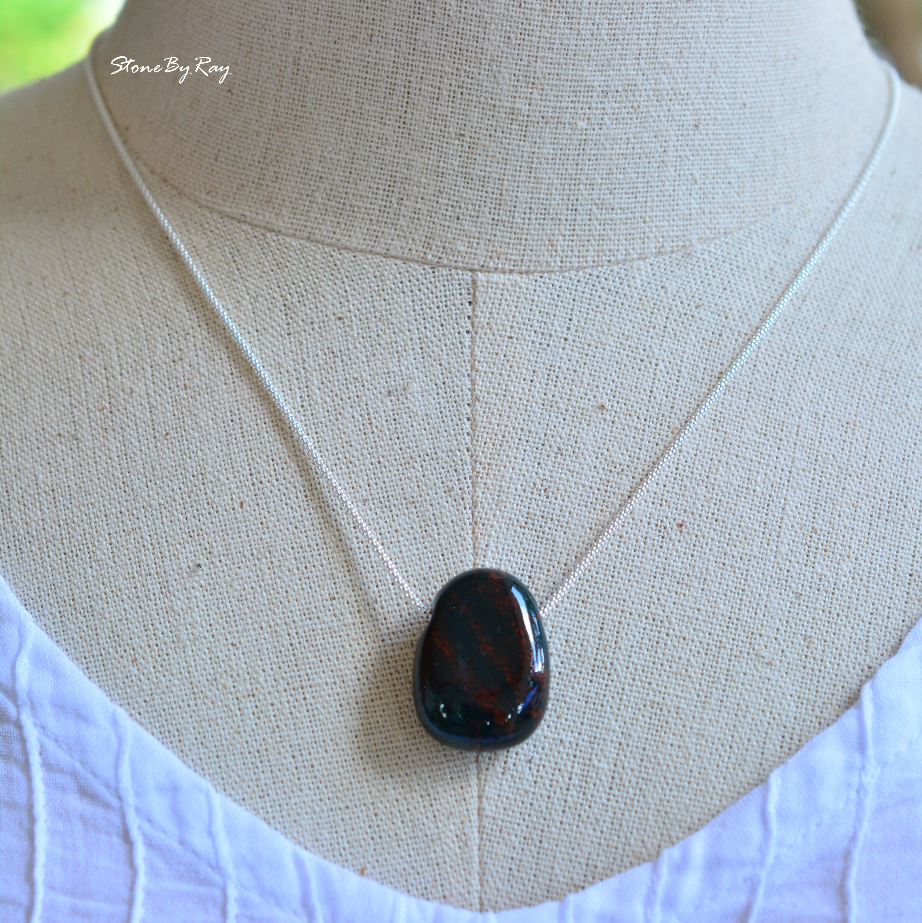 สร้อยคอเงินจี้หินเลือด(Blood stone)