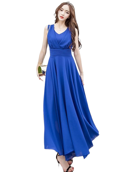 kudapy แม็กซี่เดรสยาวคอวีสีชมพูโอรส/สีม่วง/สีขาว/สีเขียวเข้ม/สีน้ำเงินสด เดรสยาวแขนกุด ผ้าชีฟองทิ้งตัว พริ้วมากค่ะรุ่นนี้ใส่ไปทะเล ไปงานได้น้าา