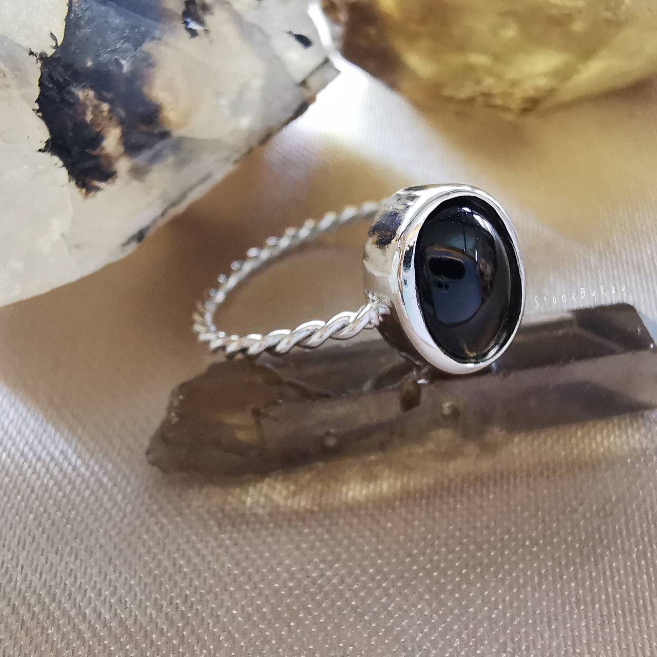 แหวนเงินหินสะเก็ดดาว Tektite
