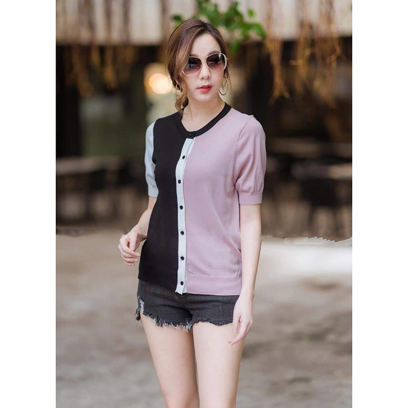 kudapy เสื้อไหมพรมเนื้อบาง ใส่สบาย สไตล์ทูโทนต่อผ้าสลับสี