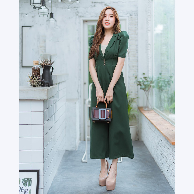 kudapy จั๊มสูทขายาวสีฟ้า,ชมพู,เขียว คอปกใส่แล้วสวยดูดีน่ารักมากๆ