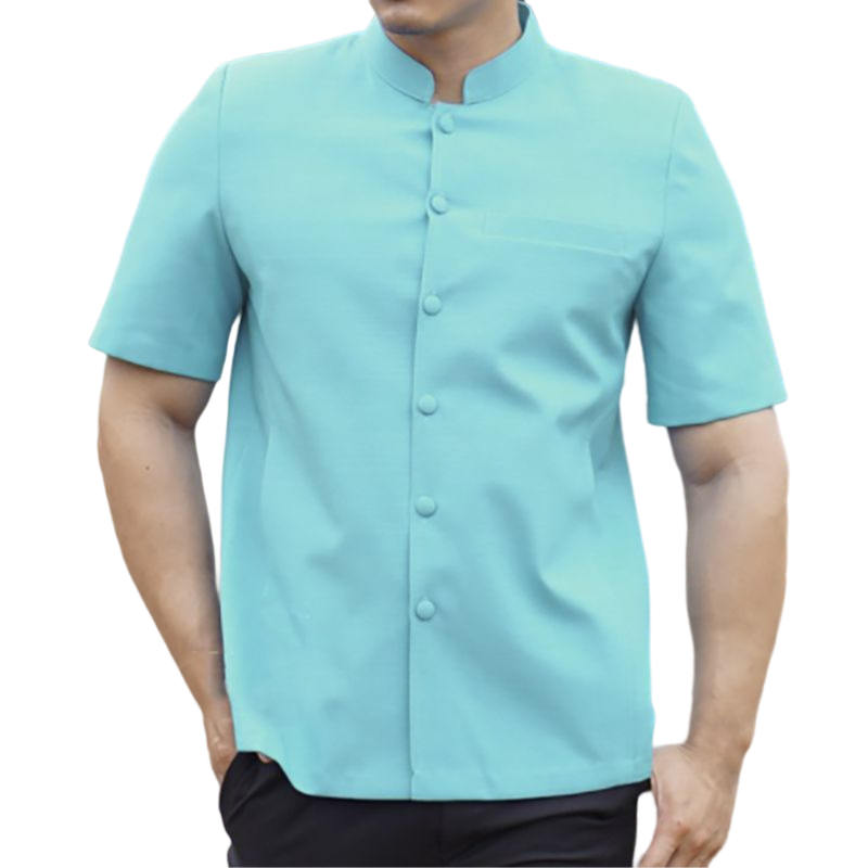 kudapy เสื้อผ้าไหมคอพระราชทาน คอจีนสีดำ ,สีเทา,สีเขียวพาสเทล,สีฟ้าอมเขียว เสื้อผ้าไทยผู้ชาย คอเชิ้ต