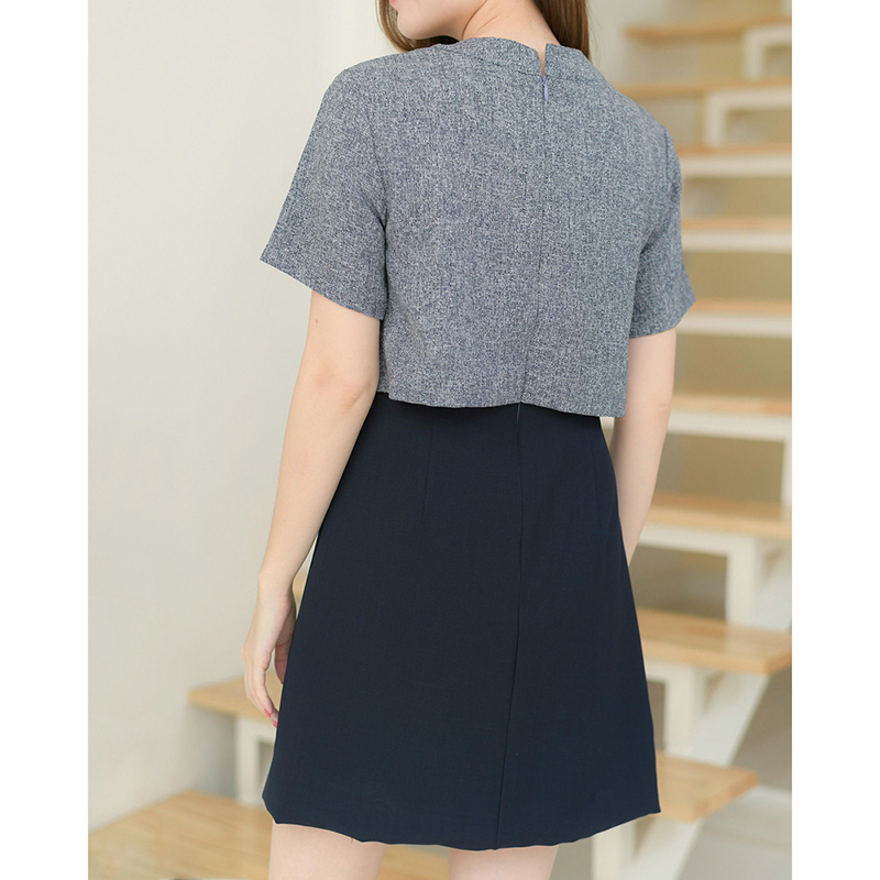 kudapy เดรสสั้นสีกรม/สีครีม/สีดำ ทรงเอ ซิปหลังใส่ง่าย ตัวเสื้อผ้าชาแนล คอจีนติดกระดุมปั๊มสามารถแกะได้จริง