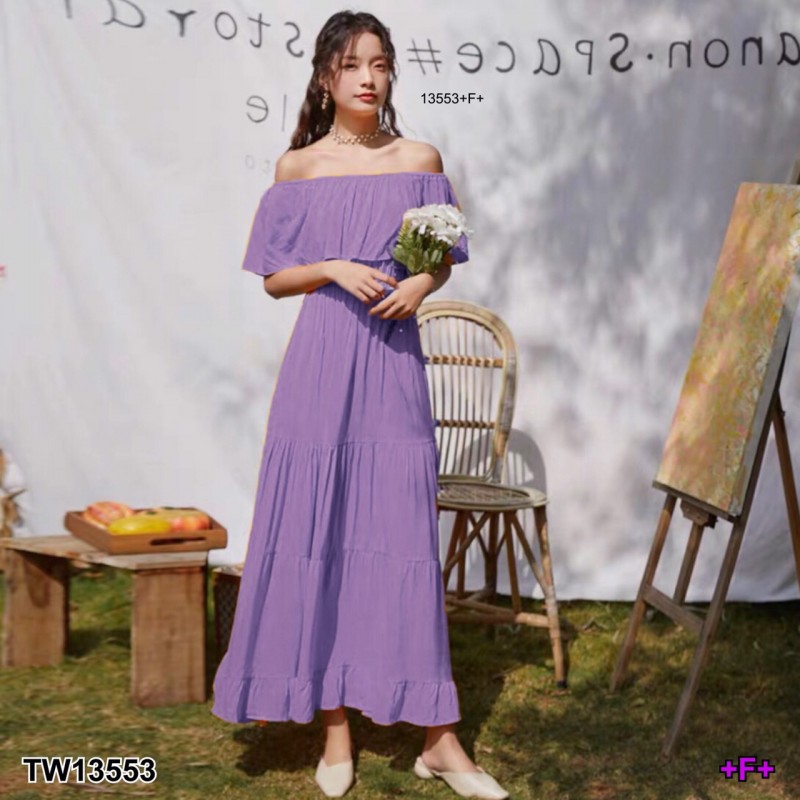 kudapy Maxi Dress เดรสยาว เปิดไหล่ แขนระบาย ยางยืดเอวรอบ เนื้อผ้าอิตาลี่