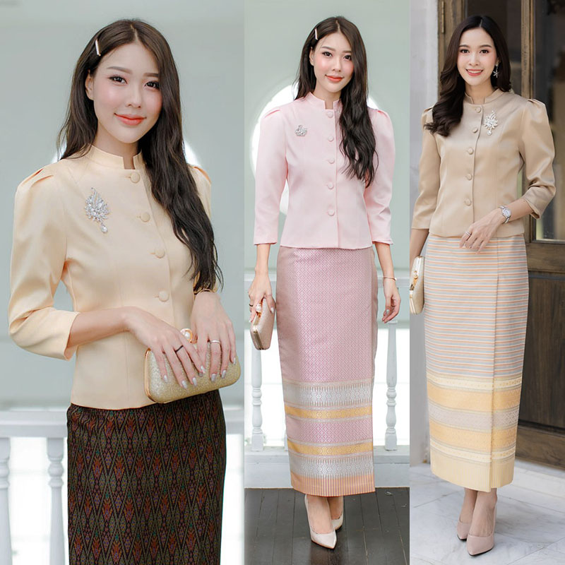 kudapy เสื้อผ้าไหมญี่ปุ่นเนื้อนิ่มสีน้ำตาล/สีครี/สี โอรส บ่ายกกระดุมหน้า ตัวเสื้ออัดกาวบุซับในทั้งตัว (เฉพาะเสื้อ)