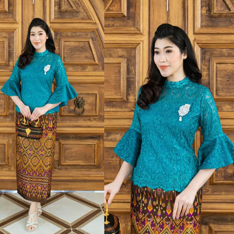 kudapy เสื้อลูกไม้สีกะปิ/ชมพู/เขียวน้ำทะเล ใยบวบแขนย้วยเล่นเลเยอร์ สวยหรู งานปักเลื่อมเกรดพรีเมี่ยม ลายชัดลูกไม้เนื้อหนา (เฉพาะเสื้อ)