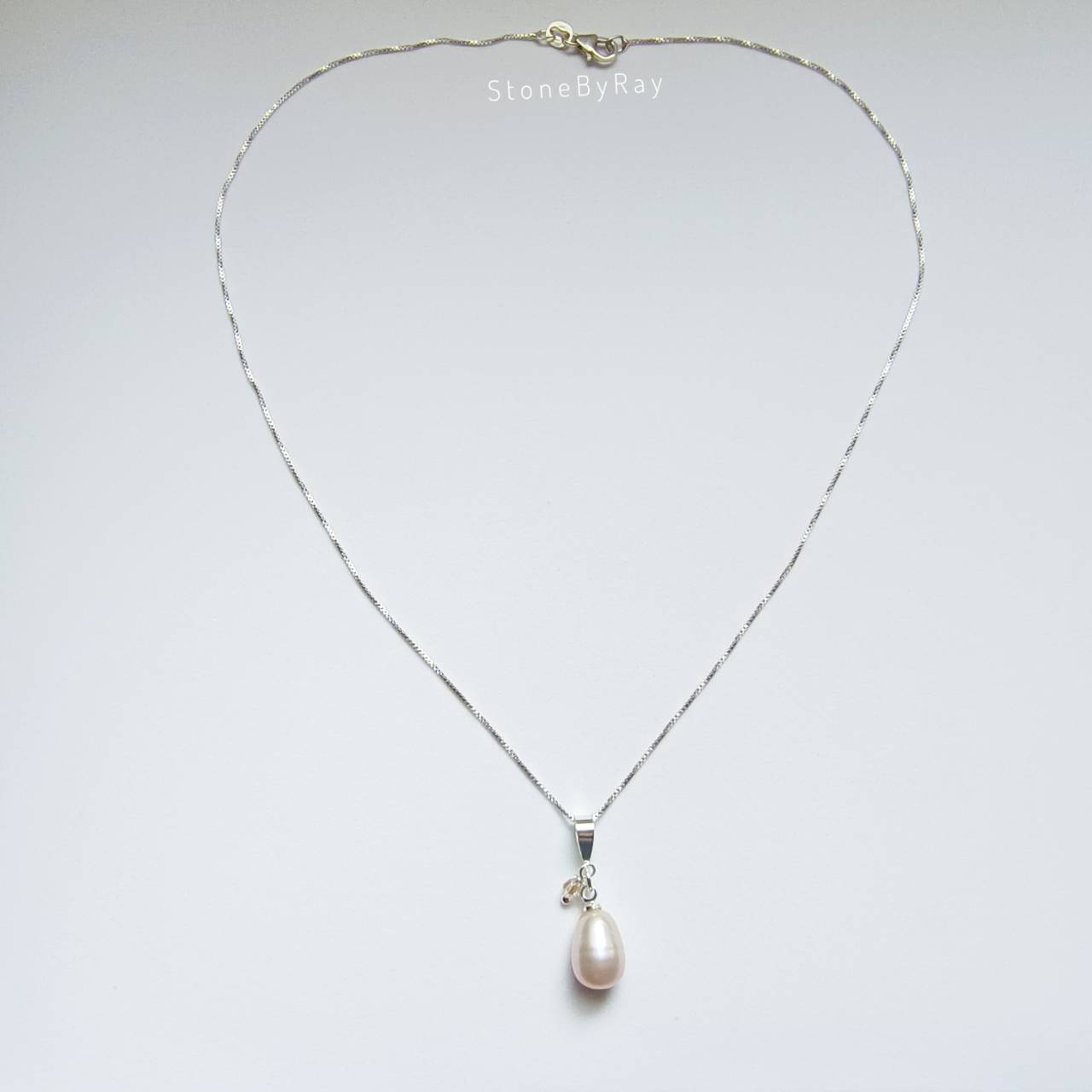 Setสร้อยคอเงินจี้ไข่มุกแท้กับหินโรสควอตซ์ Pearl&Rose Quartz