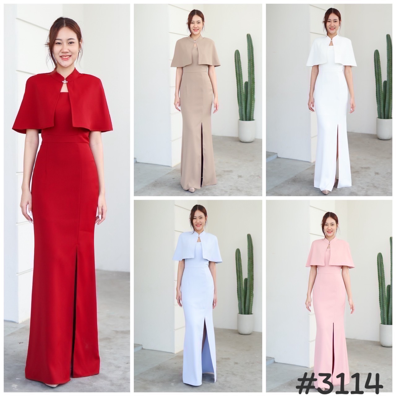 kudapy เดรสยาวตรุษจีนทันสมัย แต่งปกสวย สีขาว,ฟ้า, แดง, น้ำตาล, ชมพู