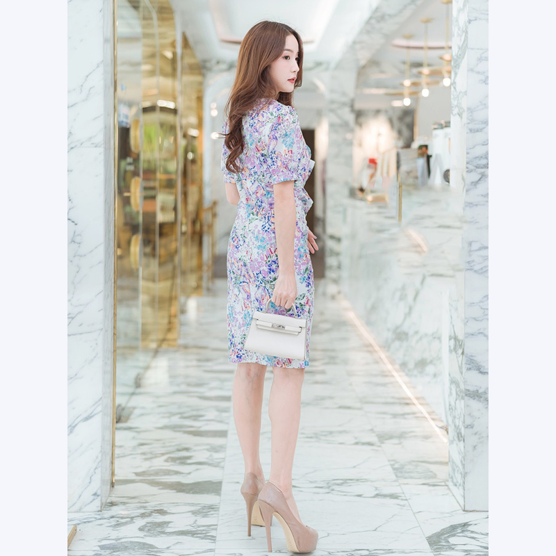 kudapy เดรสสั้นสีชมพู,ขาว ลายดอกไม้ใส่ดูสวย