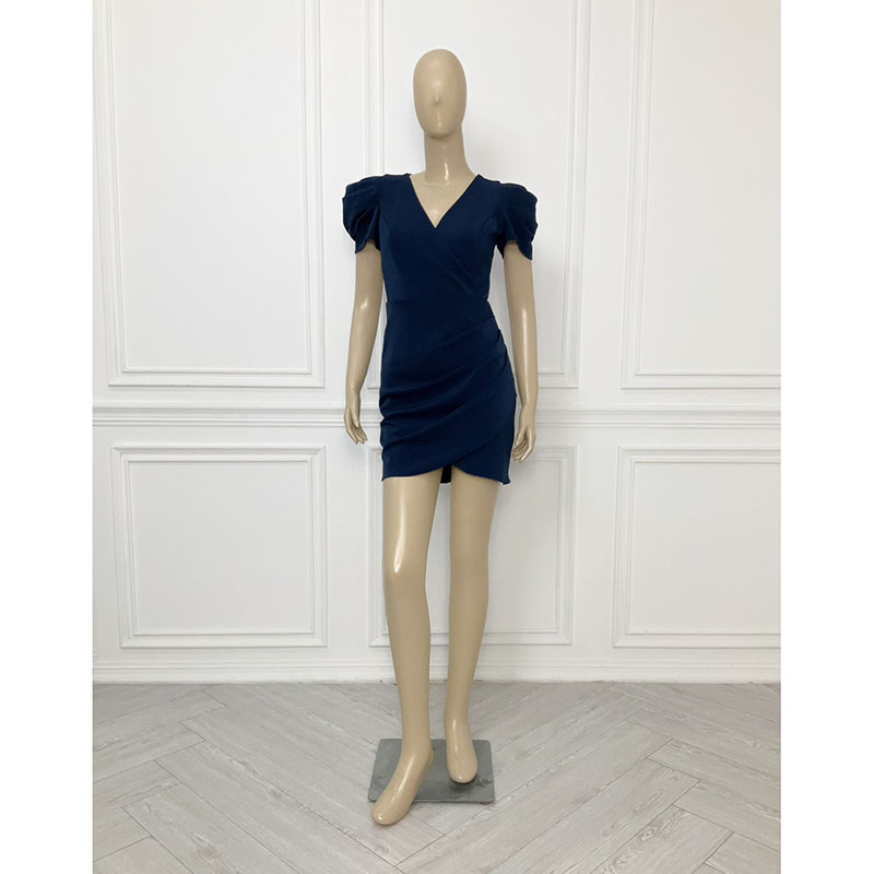 kudapy เดรสสั้นสีชมพู/สีน้ำเงินกรมท่า ทรงเอเข้ารูป คอวี แขนสั้น ลุคเรียบหรู ดูแพง ใส่ไปงานแต่งกลางวัน/กลางคืน ชุดราตรี