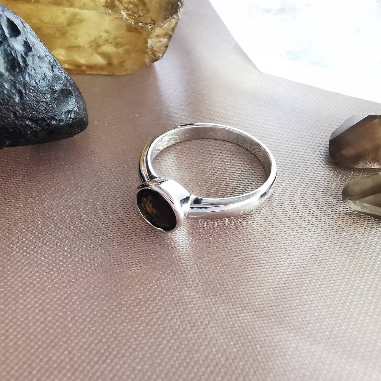 แหวนเงินหินสะเก็ดดาว Tektite