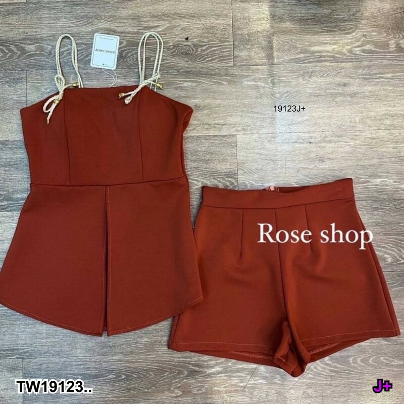 kudapy Set 2 ชิ้น สีส้มอิฐ เสื้อสายเดี่ยว + กางเกงขาสั้น ใส่เที่ยวทะเล