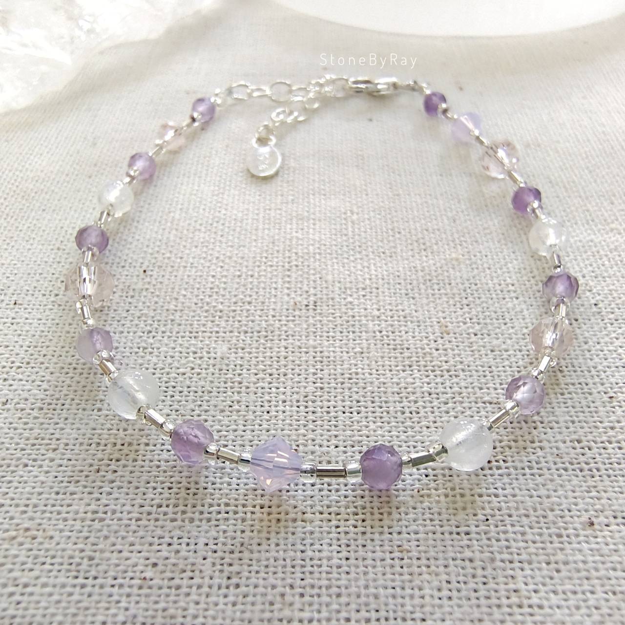 สร้อยข้อมือเงินหินอเมทิสต์กับมูนสโตน Amethyst+Moonstone