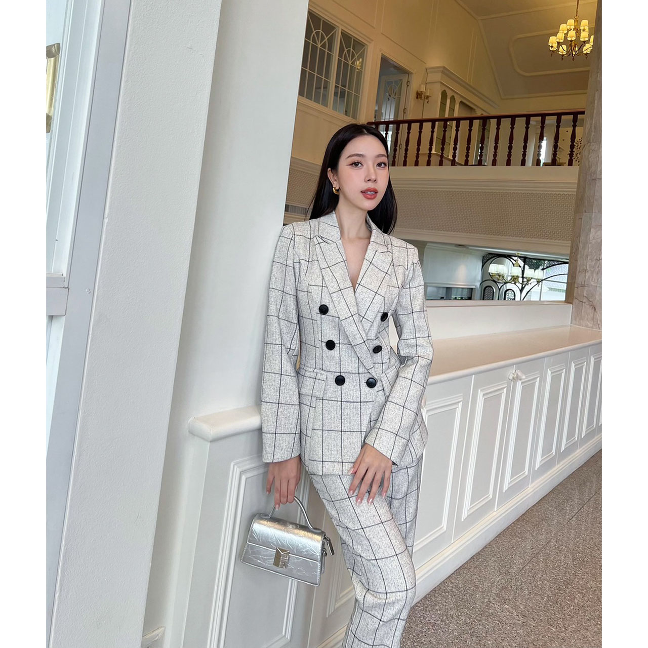 kudapy ชุดเซ็ทเสื้อ Blazer + กางเกงขายาวทรงบอกเล็ก กางเกงซิปตะขอหน้า ใส่สบาย มีซับในเสื้อและกางเกง