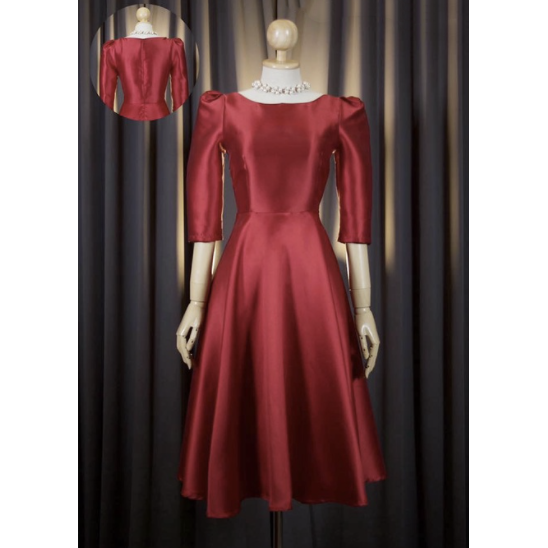 kudapy เดรสสั้นใส่ออกงานสีชมพู,สีเขียวเข้ม,สีดำ,สีน้ำเงินกรมท่า,สีเทาเงิน ทรงยกไหล่พอง แขนสาม ดีเทลจับจีบหัวไหล่