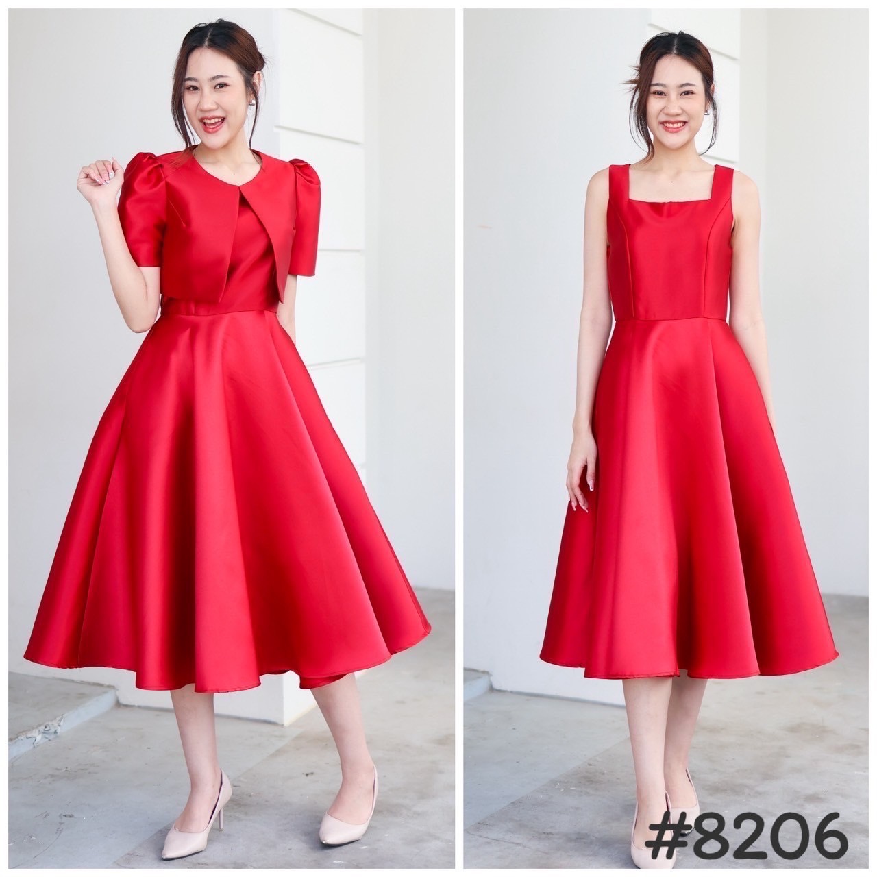 kudapy ชุดเซตเดรส+เสื้อคลุม เสื้อครอปแยกชิ้น แถมเข็มกลัดอก1ชิ้น สีขาว ,ชมพู , แดง ,โรสโกล,ฟ้า,ดำ