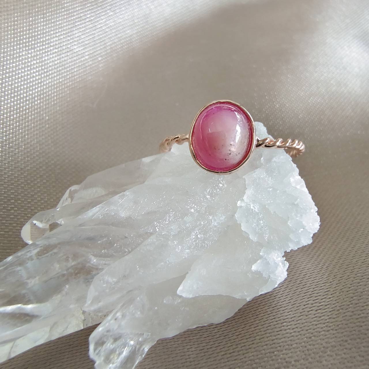 แหวนเงินชุบพิ้งโกลด์พลอยทับทิม Ruby