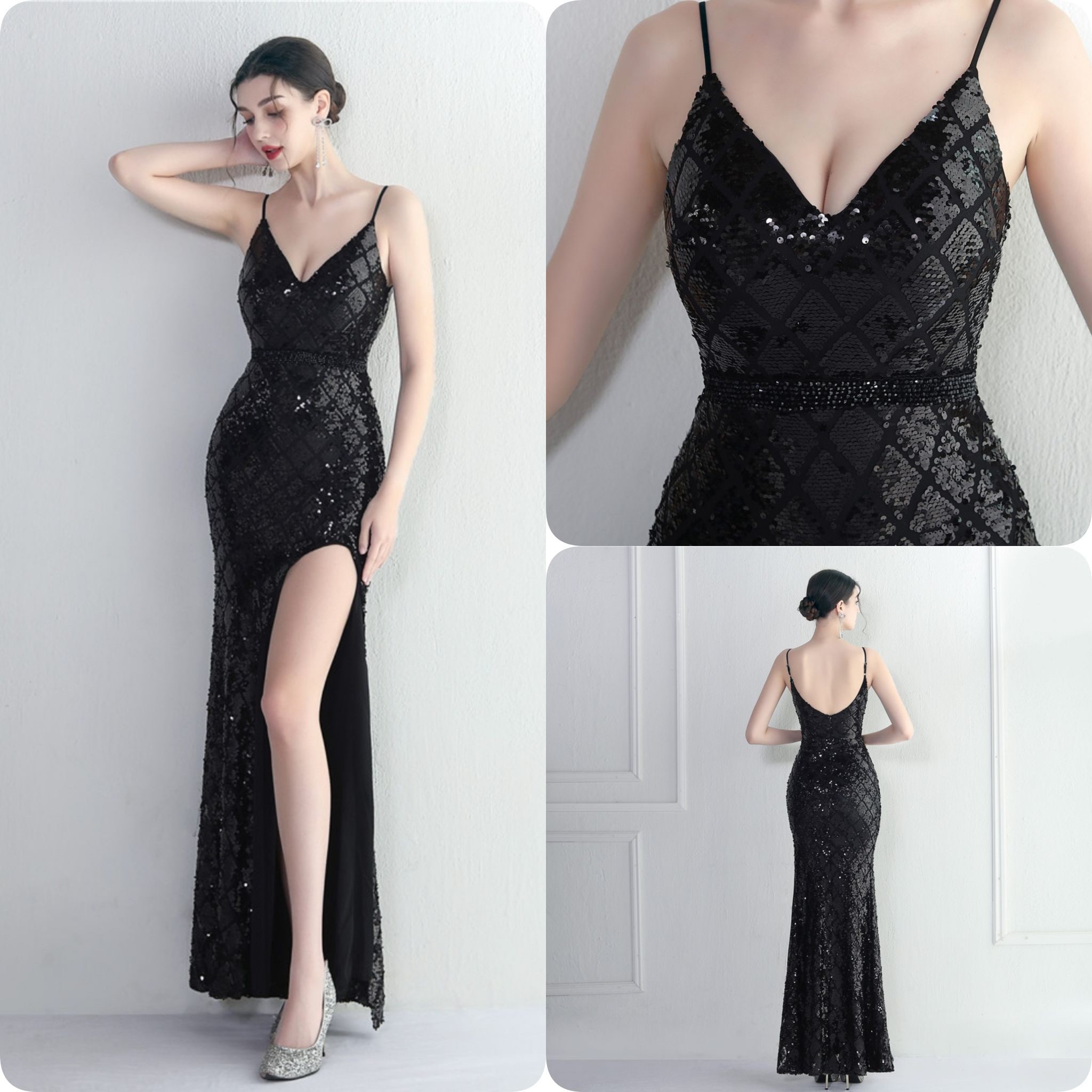 kudapy ชุดราตรีสายเดี่ยวปักเลื่อมเพชร สีทองโรสโกลด์,สีเขียวเข้ม,สีแดงเบอร์กันดี,สีทองแชมเปญ,สีขาวมุก,สีดำ,สีครีม,สีเงิน,สีม่วง