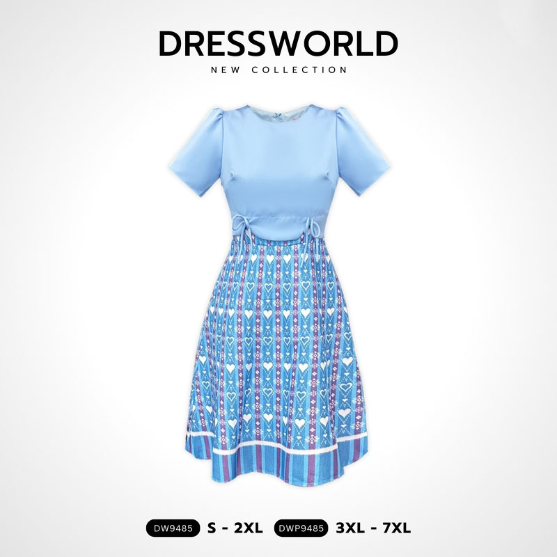 kudapy เดรสสั้นสีเหลือง สีชมพู สีกรม สีฟ้า ผ้าไทยลายหัวใจแต่งโบว์เอว