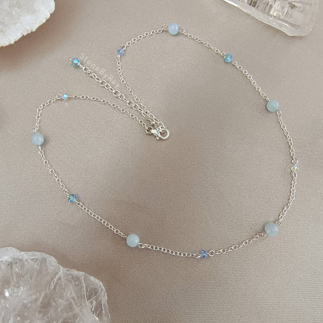 Setสร้อยคอเงินหินอความารีน Aquamarine