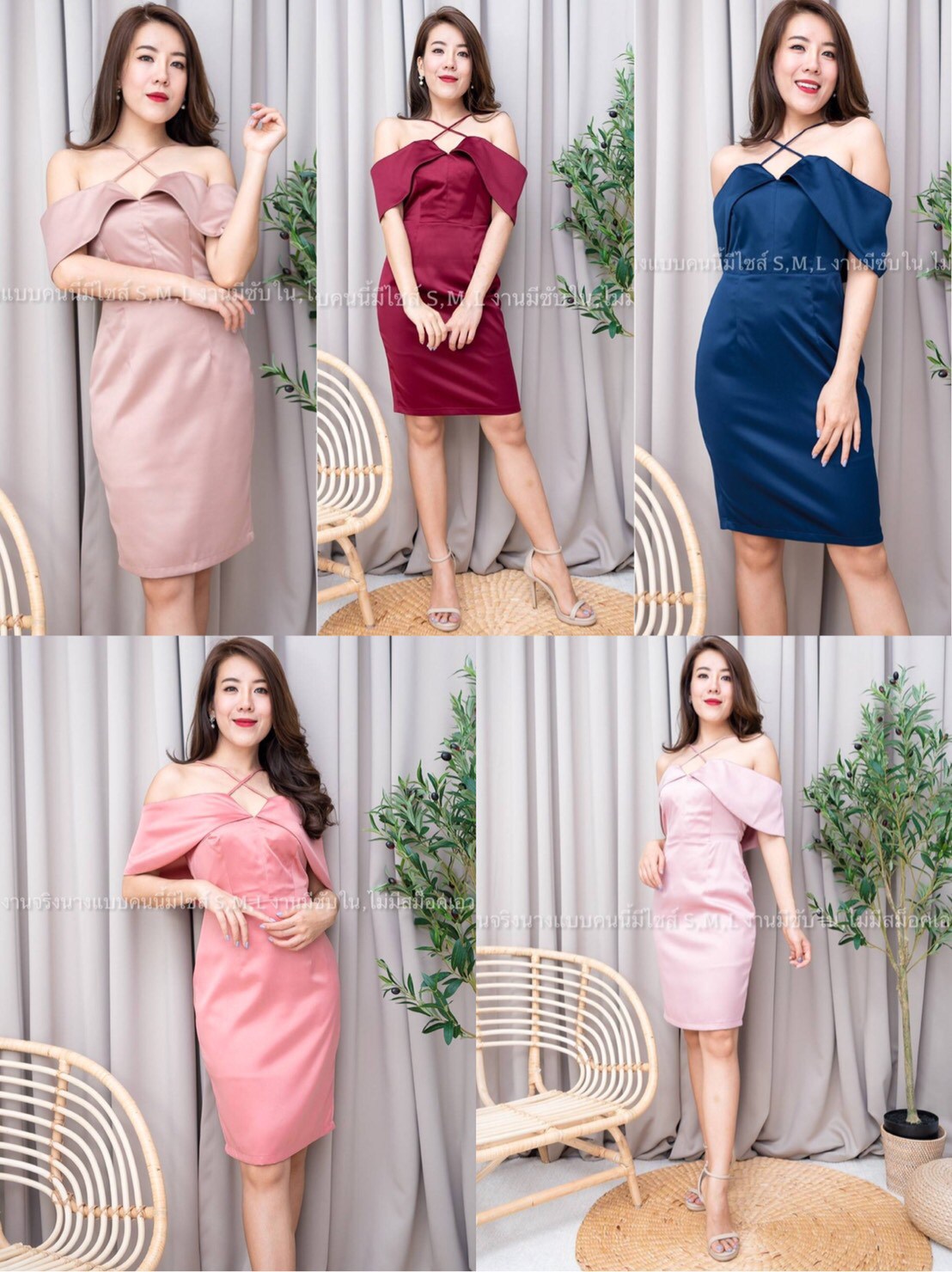 kudapy เดรสสั้นเปิดไหล่สายเดี่ยวไคว้คอ แต่งระบาย ผ้าซาร่าอย่างดี