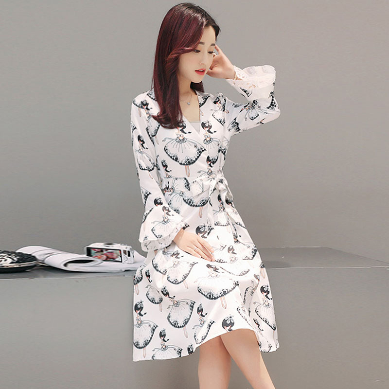 kudapy เดรสสีขาว ผ้าซาติน พิมพ์ลายรูปผู้หญิง ผูกโบว์ที่เอว M L XL