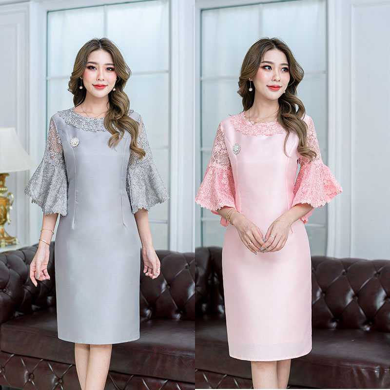 kudapy เดรสสั้นสีโอรส/สีเทา ดีไซด์แขนระบายปิดศอก แขนบานทำให้ดูสวยแพงได้ลุคไฮมาก