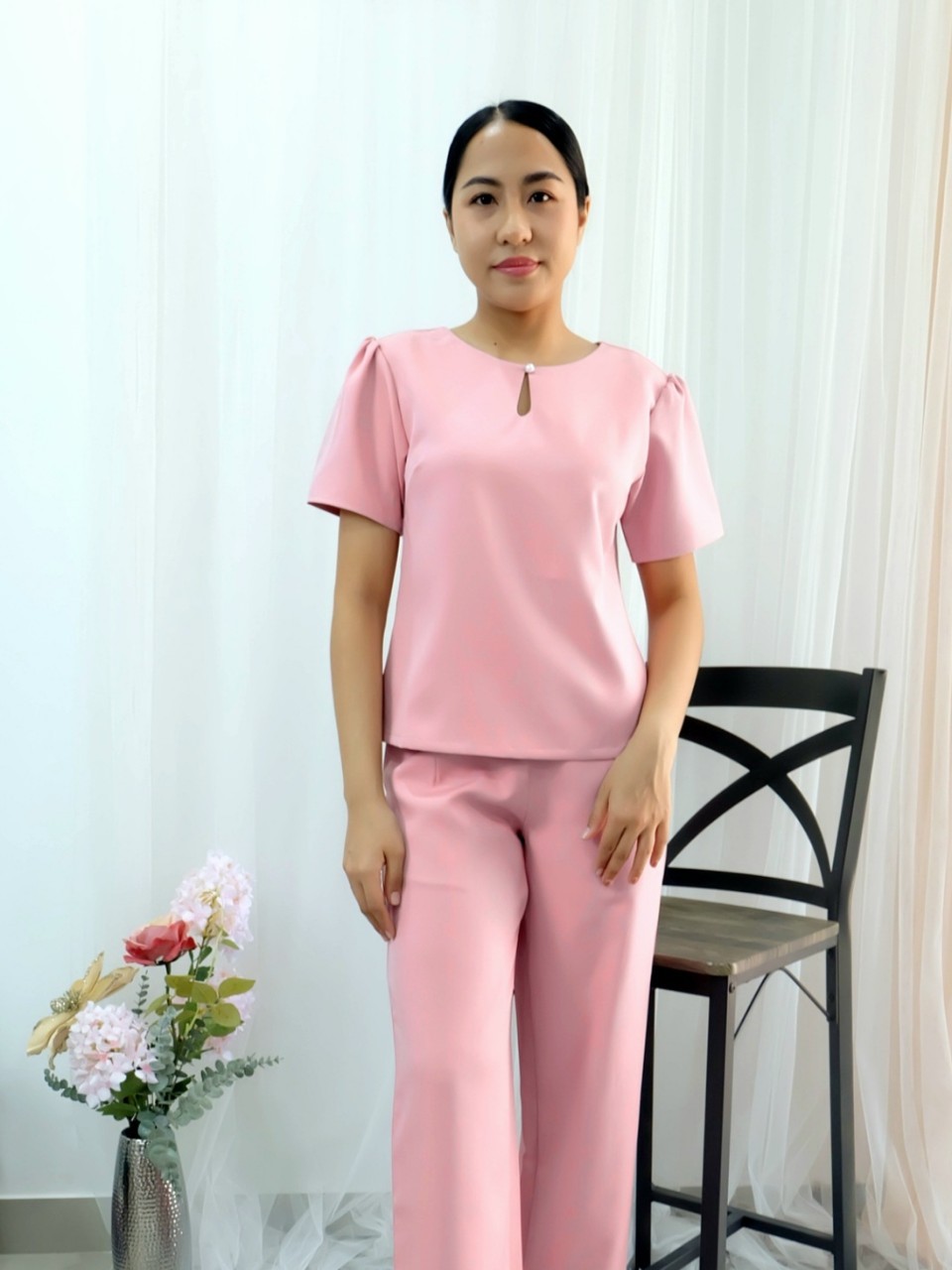 kudapy เซ็ทเสื้อแขนสั้น+กางเกง ผ้าสวยใส่ออกงาน ใส่ทำงานสวยดูดี