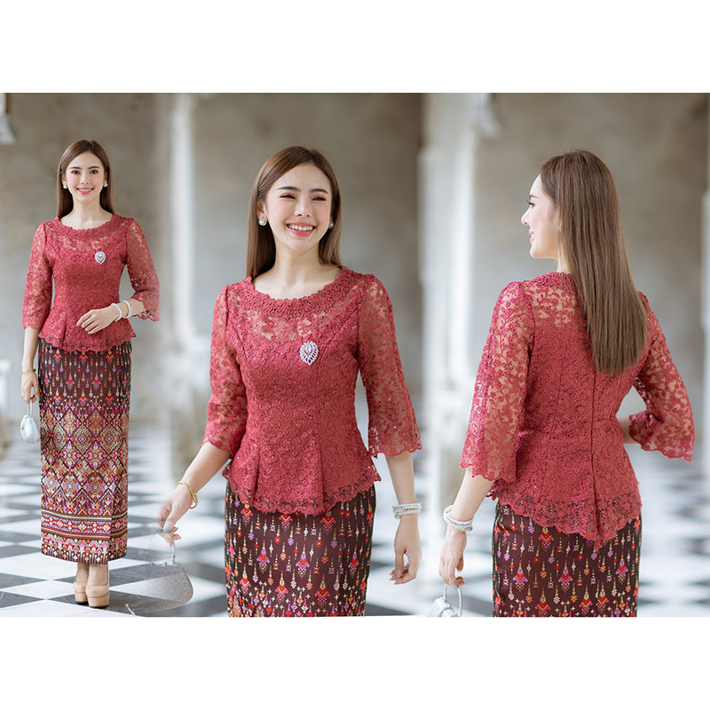 kudapy (เฉพาะเสื้อ) เสื้อลูกไม้สีชมพู/สีแดง/สีฟ้าน้ำทะเล ตัวเสื้อใช้ผ้าลูกไม้ใยบวบเนื้อดีลายลูกไม้แน่นทั้งตัว ตัวเสื้อมาพร้อมซับในเนื้อดีในตัว