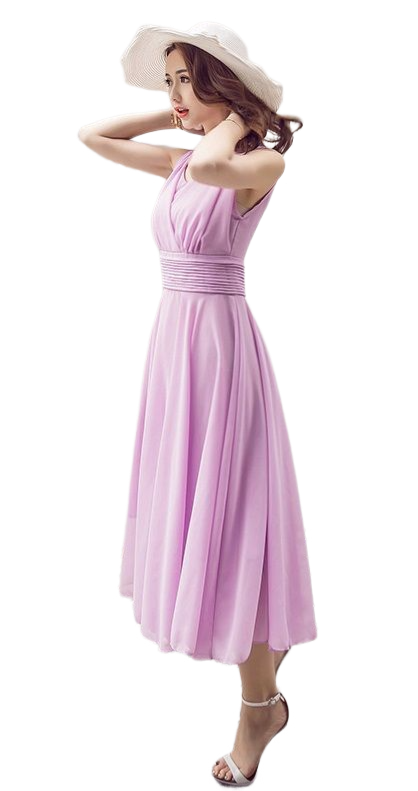 kudapy แม็กซี่เดรสยาวคอวีสีชมพูโอรส/สีม่วง/สีขาว/สีเขียวเข้ม/สีน้ำเงินสด เดรสยาวแขนกุด ผ้าชีฟองทิ้งตัว พริ้วมากค่ะรุ่นนี้ใส่ไปทะเล ไปงานได้น้าา