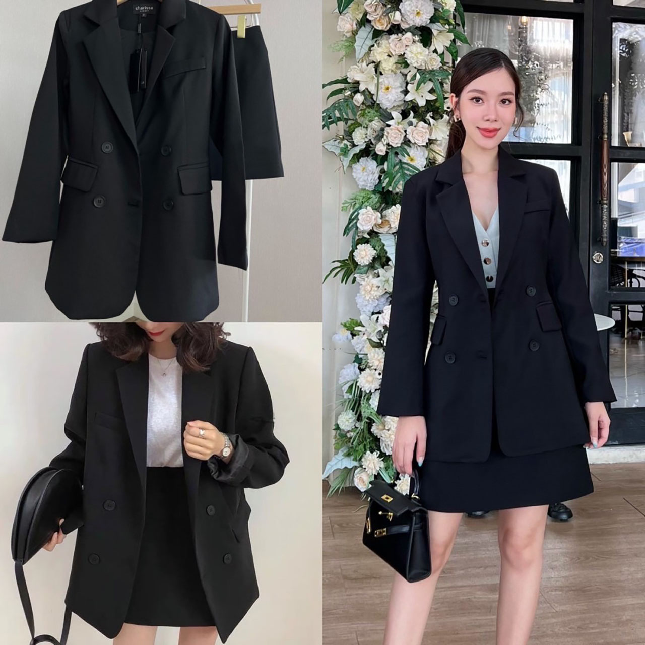 kudapy เสื้อสูท+กระโปรง ผ้าดีมากเว่อร์ ตัวเสื้อแต่งกระดุมด้านหน้า 4 เม็ด มีซับในทั้งตัว