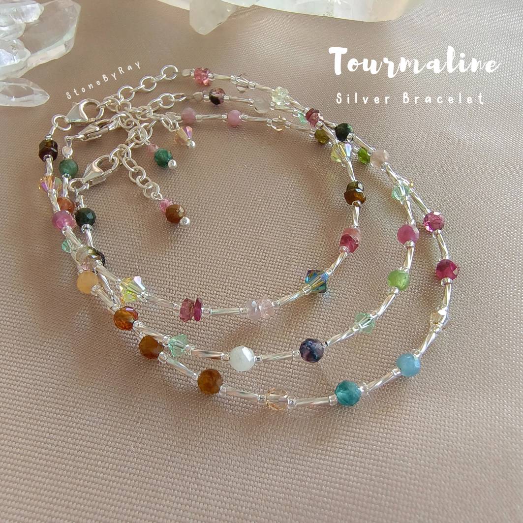 สร้อยข้อมือเงินหินทัวมาลีนเจียรเหลี่ยม Tourmaline