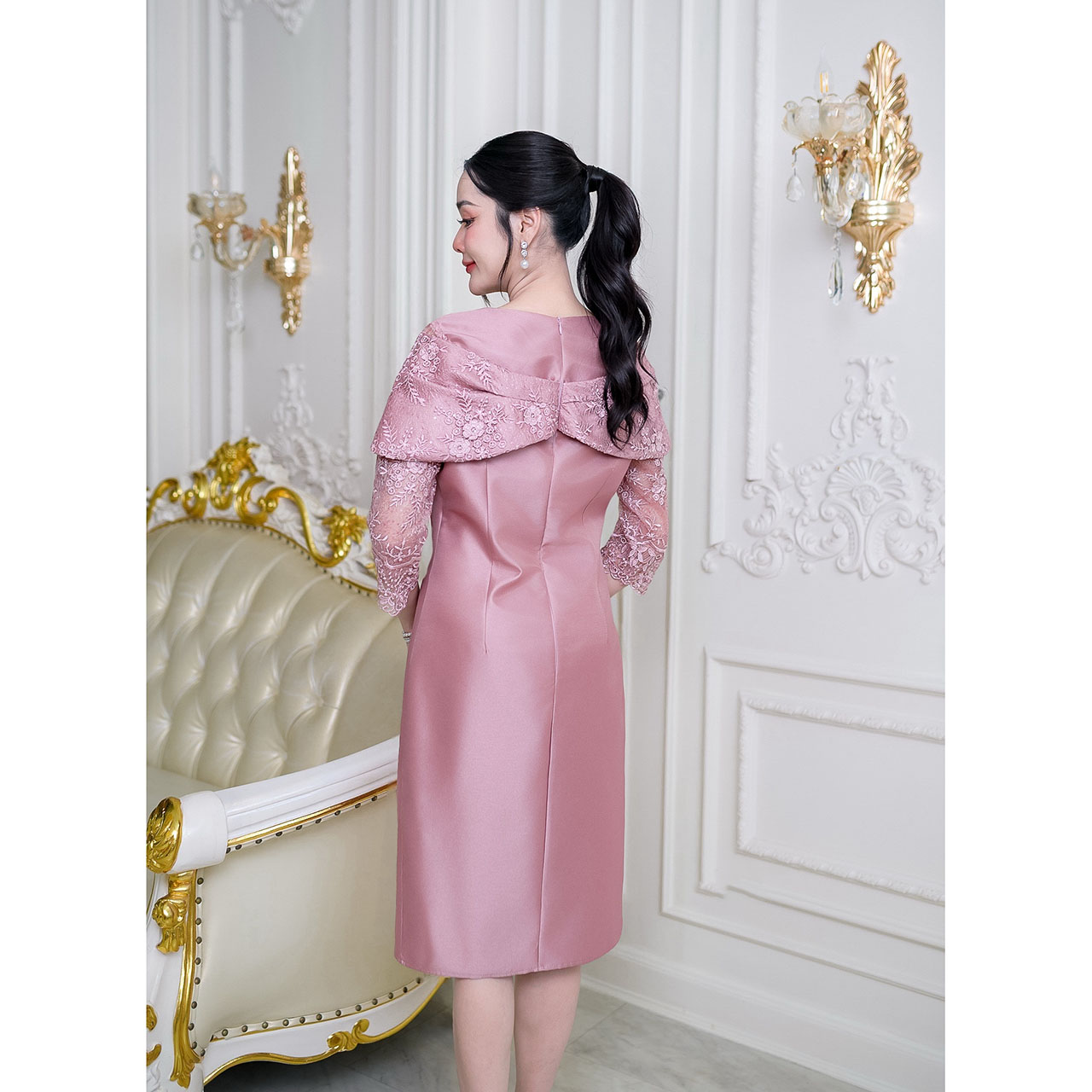 kudapy เดรสผ้าไหมโอบไหล่ งานผ้าสวยพรีเมี่ยมสุดๆ ลูกไม้คัดเกรดดอกสวยชัด