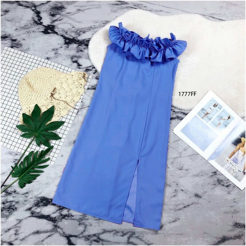 kudapy เดรสปาดไหล่ ระบายรอบน่ารัก แอบเซ็กซี่ งานมีซิปซ่อนหลัง ตีเกล็ดหน้าหลัง เอวไม่สม็อค ทรงเข้ารูป