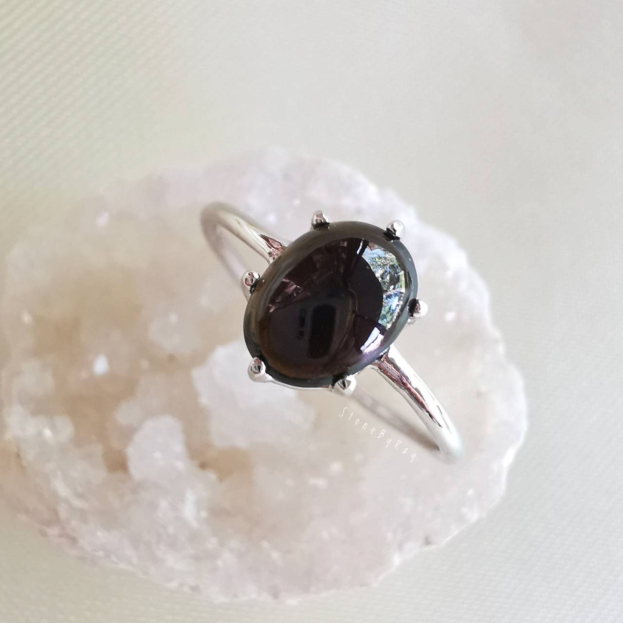 แหวนเงินหินสะเก็ดดาว Tektite