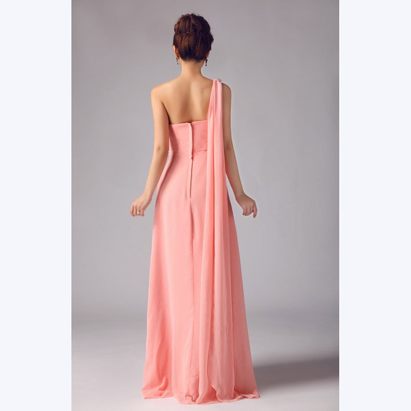 kudapy ชุดราตรียาวสีโอรส ไหล่เดียว จับเตรปสไตล์กรีก คาดคริสตัลช่วงเอว