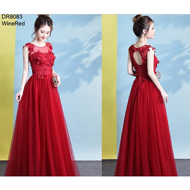 kudapy เดรสยาว สีแดงเข้ม ซาติน ตาข่าย ลูกไม้ ใส่ออกงานสวยดูดีมากๆ