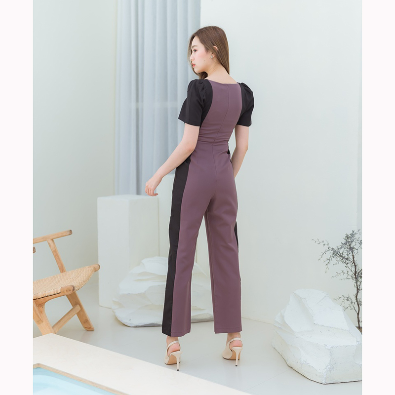 kudapy จั้มขายาวแขนสั้นสีครีม/สีม่วง เนื้อผ้าดี ใส่สบายตัว