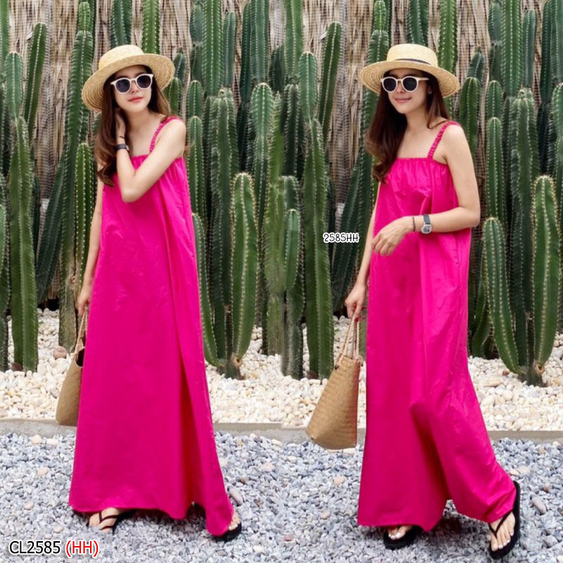 kudapy เดรสยาวสีขาว,ดำ,ชมพู สายเดี่ยว ผ้าคอตตอนเต็มตัว ชุดนี้ใช้ผ้าจัดเต็มมาก ใส่ทิ้งตัวพริ้วสวย