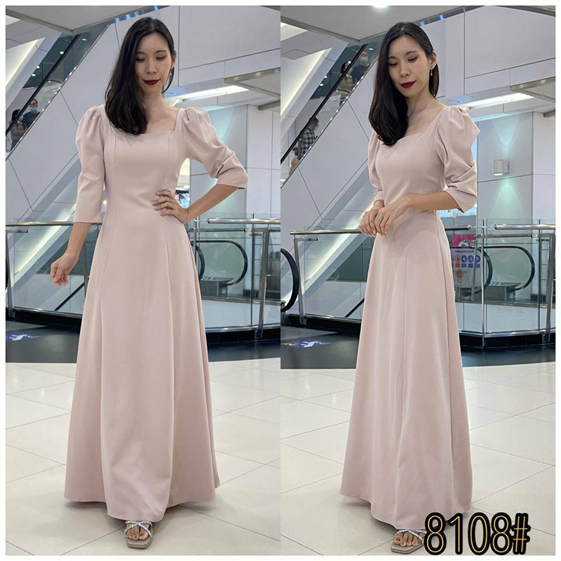 kudapy เดรสยาวสีกรม/สีชมพู/สีครีม/สีเขียวมิ้น คอลึก เดรสออกงานผ้าซาติน ใส่สบายตัวสวยดูดีมากๆ