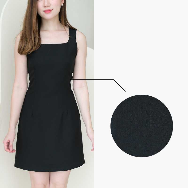 kudapy เดรสสั้นสีดำ/สีมัทฉะ/สีชมพู/สีเทาเข้ม แขนกุดคอเหลี่ยม ทรงเป๊ะ จับเกล็ดใส่สวยเข้ารูป เนื้อผ้าใส่สบาย งานมีซับใน