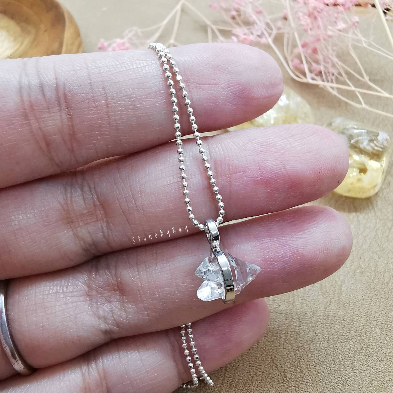 สร้อยคอเงินจี้หินเฮอร์คิเมอร์ไดม่อน Herkimer Diamond