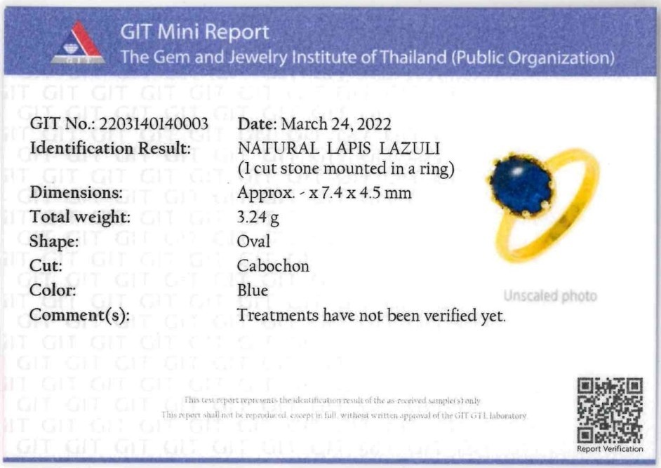 แหวนเงินชุบทองหินลาพิสลาซูลี Lapis Lazuli