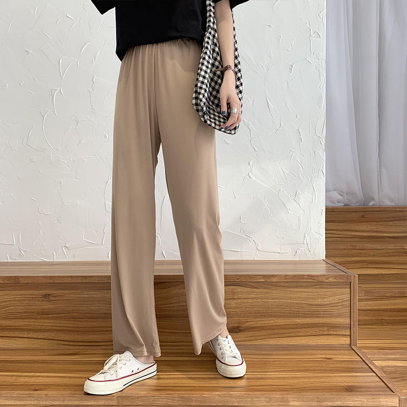 kudapy กางเกงแฟชั่นขายาว เอวยางยืดแบบผ้ามีเท็กเจอร์ลายผ้าลายตรงเนื้อผ้ายืดหยุ่นจึงสวมใส่สบาย