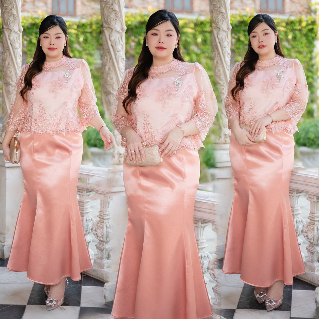 kudapy งานเสื้อลูกไม้คอกลม ปักลูกไม้บุหงาทั้งตัว แขนเป็นทรงบอลลูนเบาๆ เนื้อผ้าใส่สบายไม่คัน (เฉพาะเสื้อ)