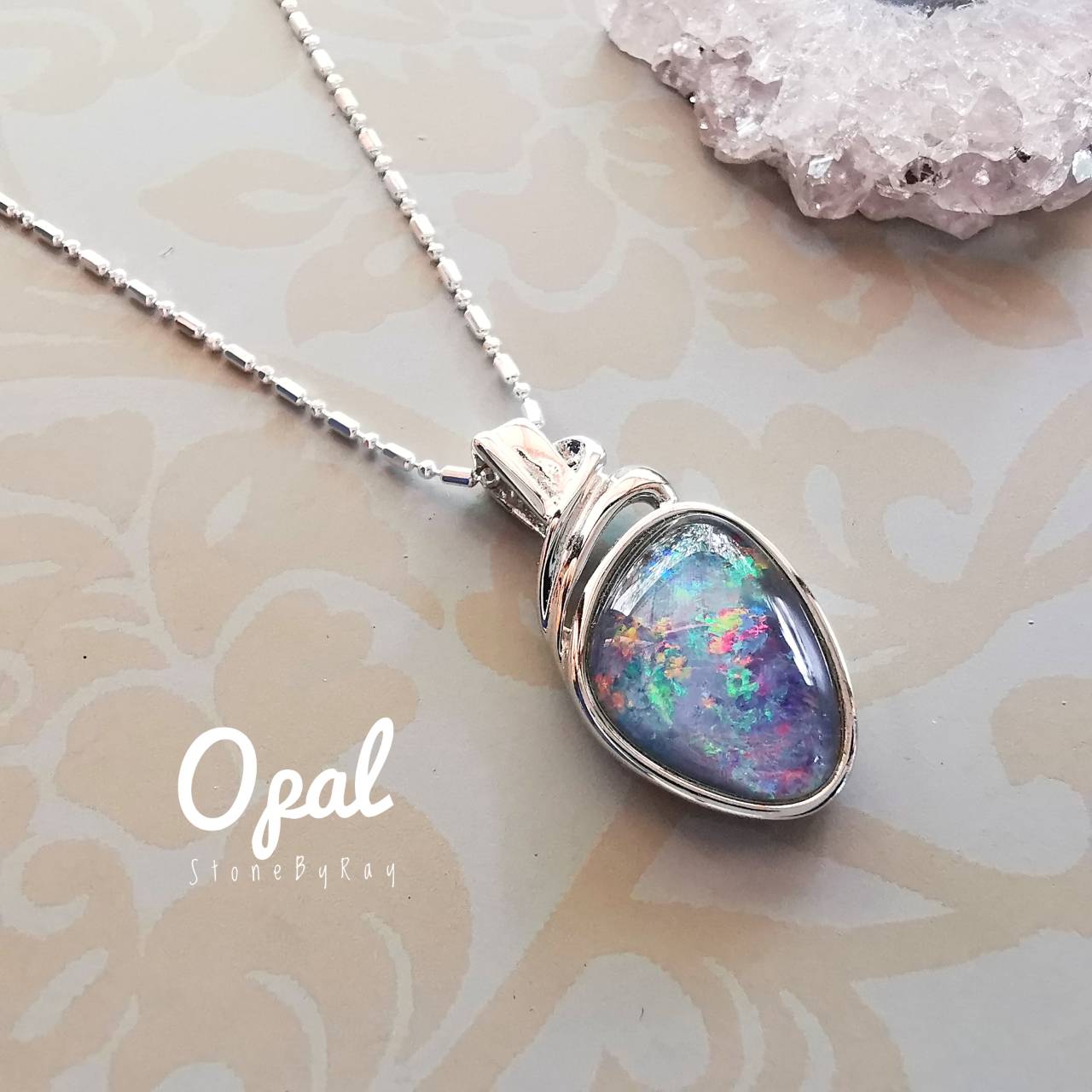 สร้อยคอเงินจี้พลอยโอปอล(Opal Triplet)