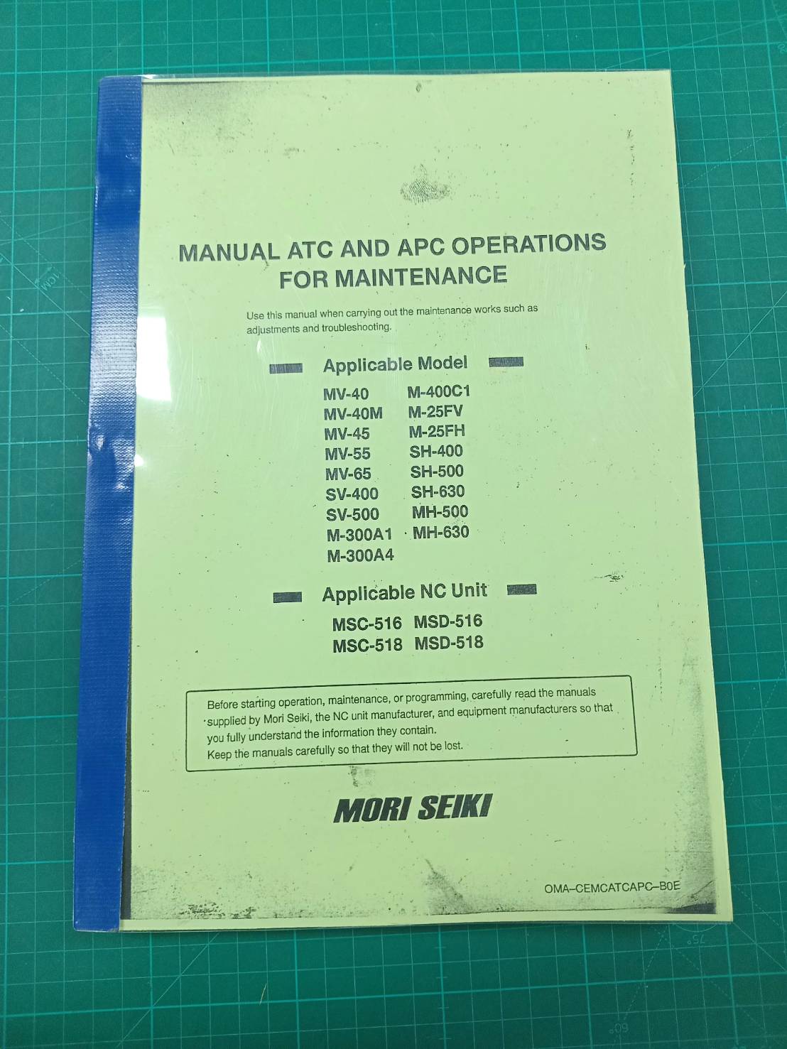 MORI SEIKI MANUAL ATC APC OPERATION FOR MAINTENANCE MV40 MH500 SH500 SV400 PART LIST