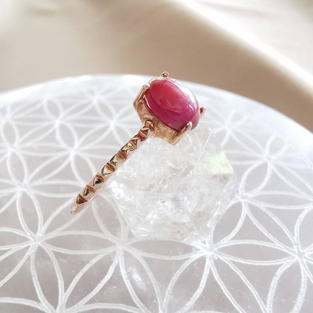 แหวนเงินชุบพิ้งโกลด์พลอยทับทิม Ruby